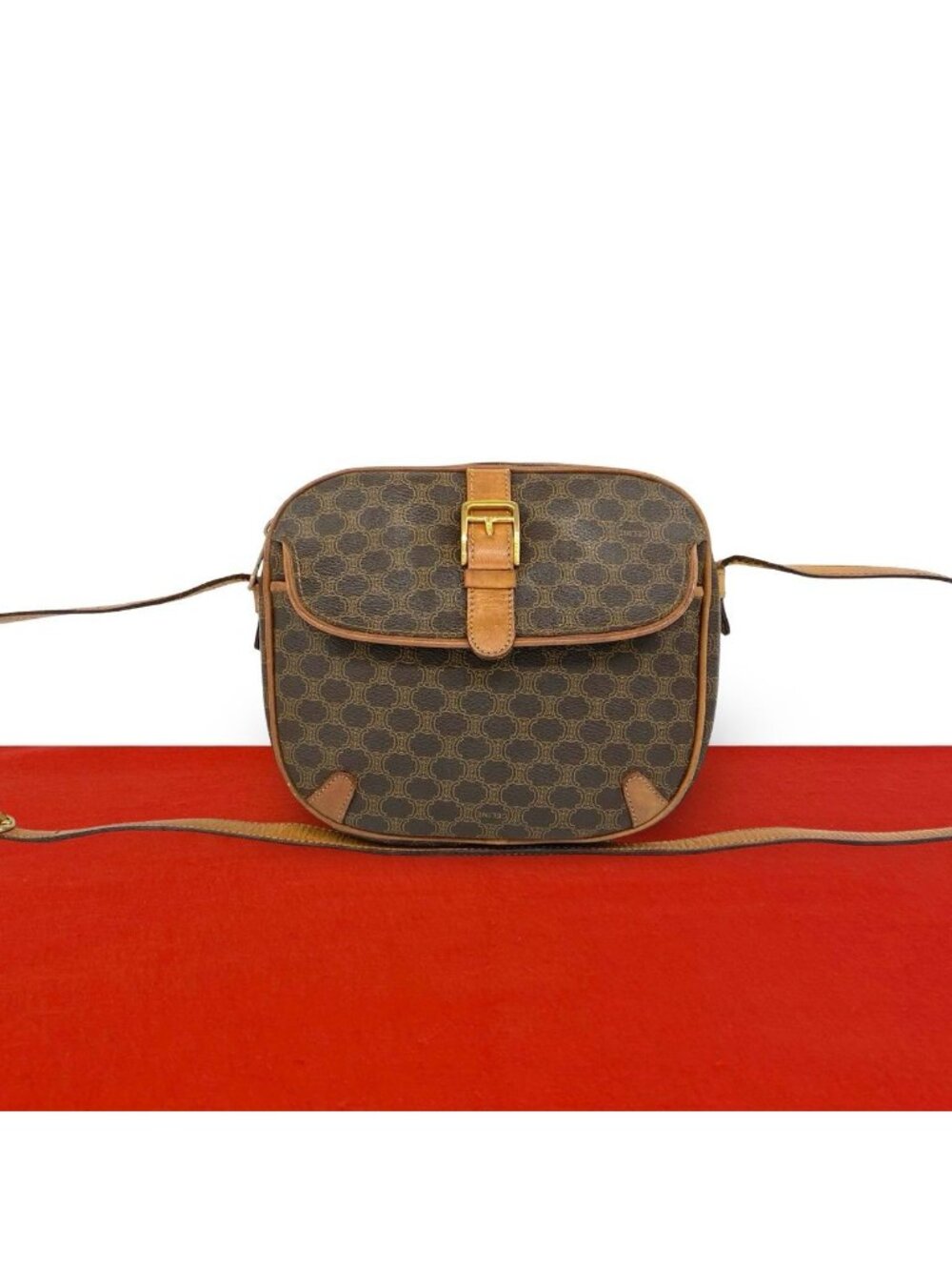 Celine Vintage Macadam Blason Pattern Leather Shoulder Bag Pochette Crossbody